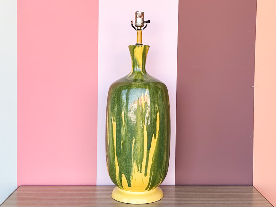 MCM Yellow and Green Drip Glaze Lamp