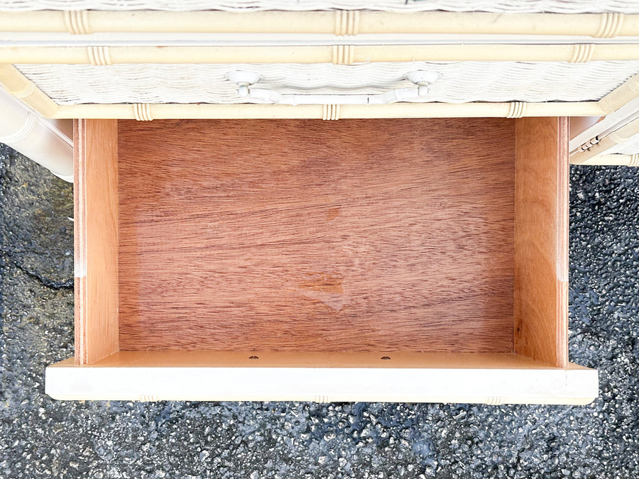 Yellow and White Faux Bamboo and Rattan Dresser