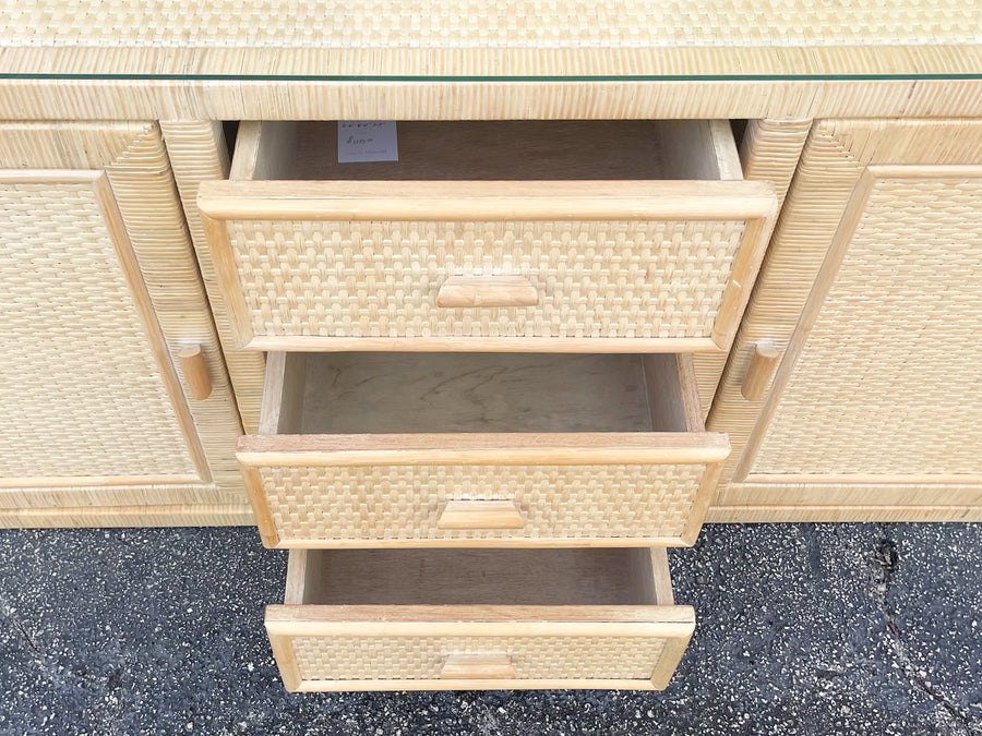 Coastal Style Rattan Wrapped Credenza
