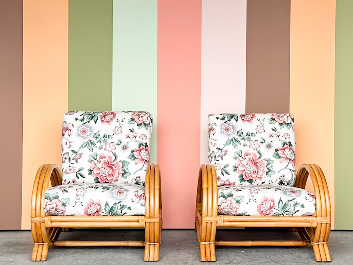 Pair of Old Florida Rattan Lounge Chairs