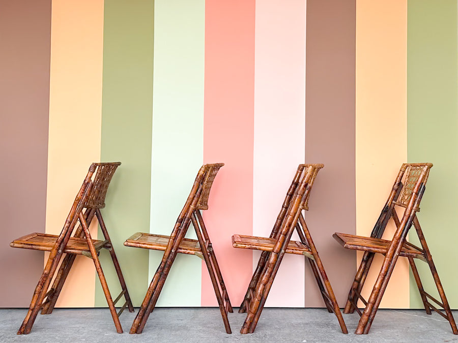 Set of Four Bamboo and Cane Folding Chairs