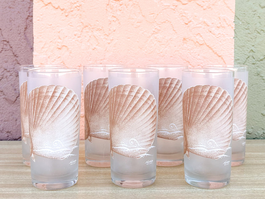 Set of Sixteen Frosted Shell Glassware