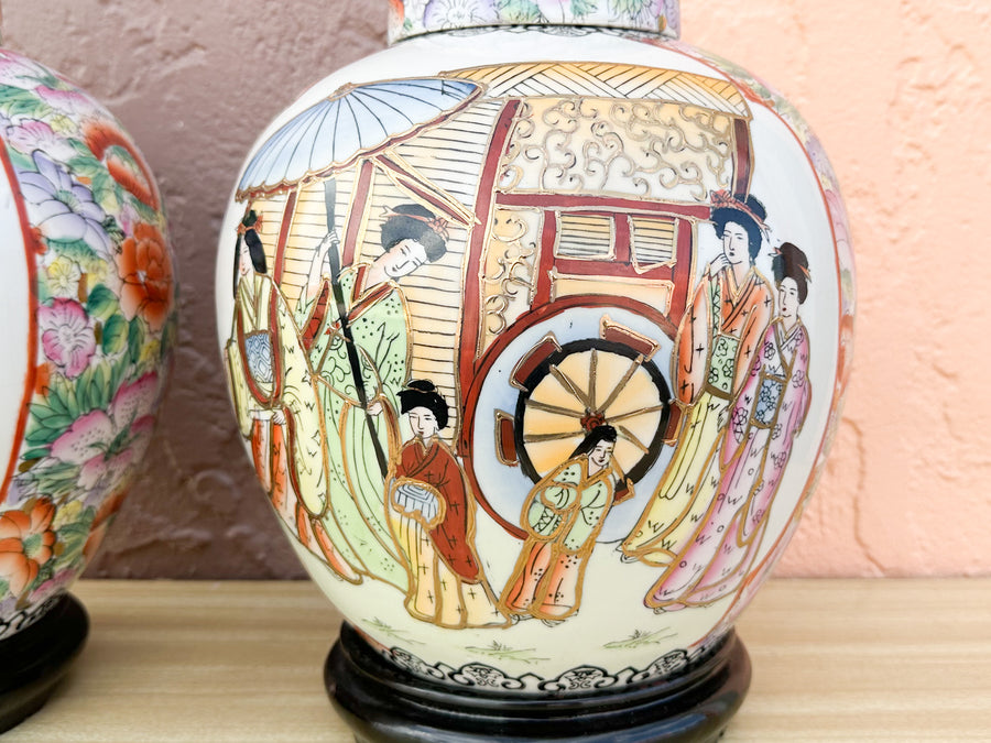 Pair of Colorful Chinoiserie Temple Jars