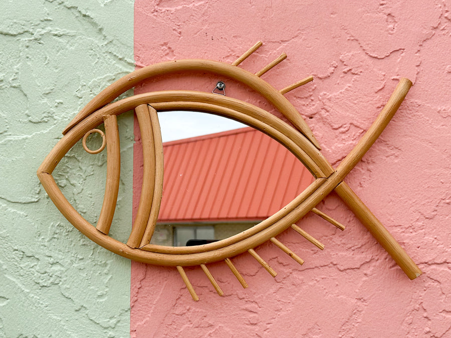 Set of Five Rattan Fish Mirrors