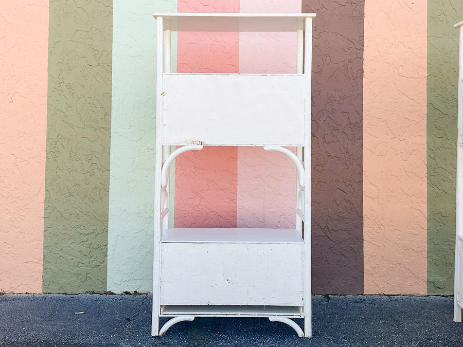 Pair of White Rattan Etageres