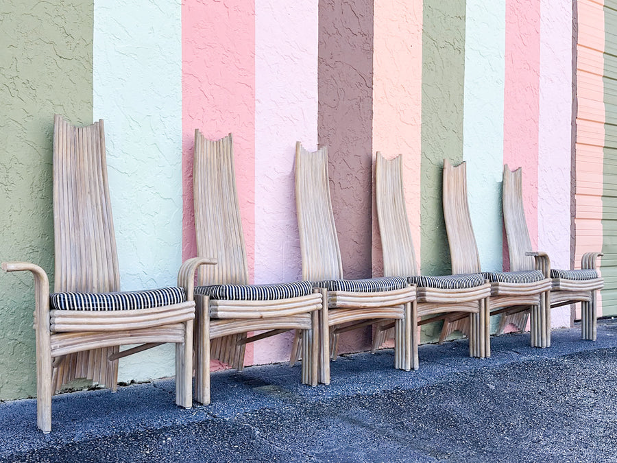 Set of Six McGuire Coastal Chic Rattan Dining Chairs