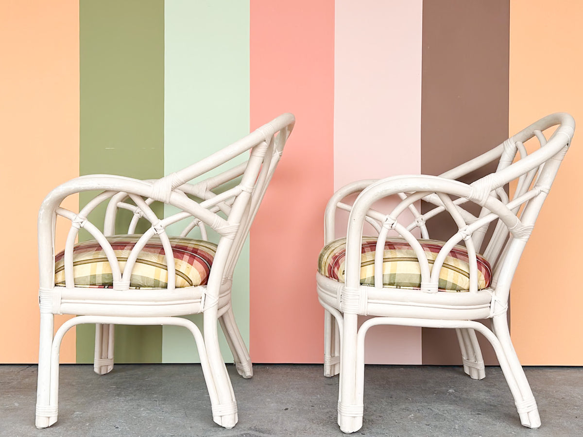 Pair of Painted Rattan Lounge Chairs