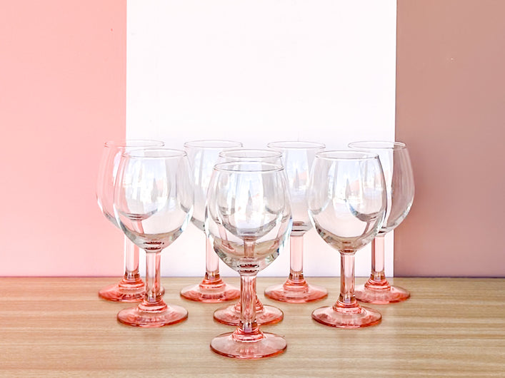 Set of Eight Pink Stem Glassware