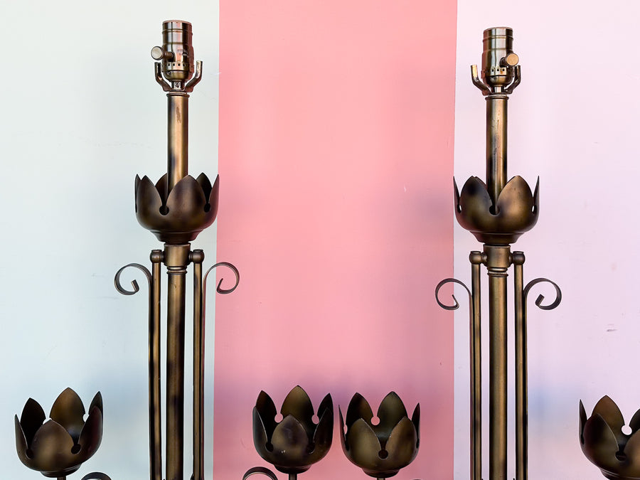 Pair of MCM Metal Tulip Lamps