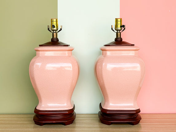 Pair of Haeger Pink Crackle Lamps