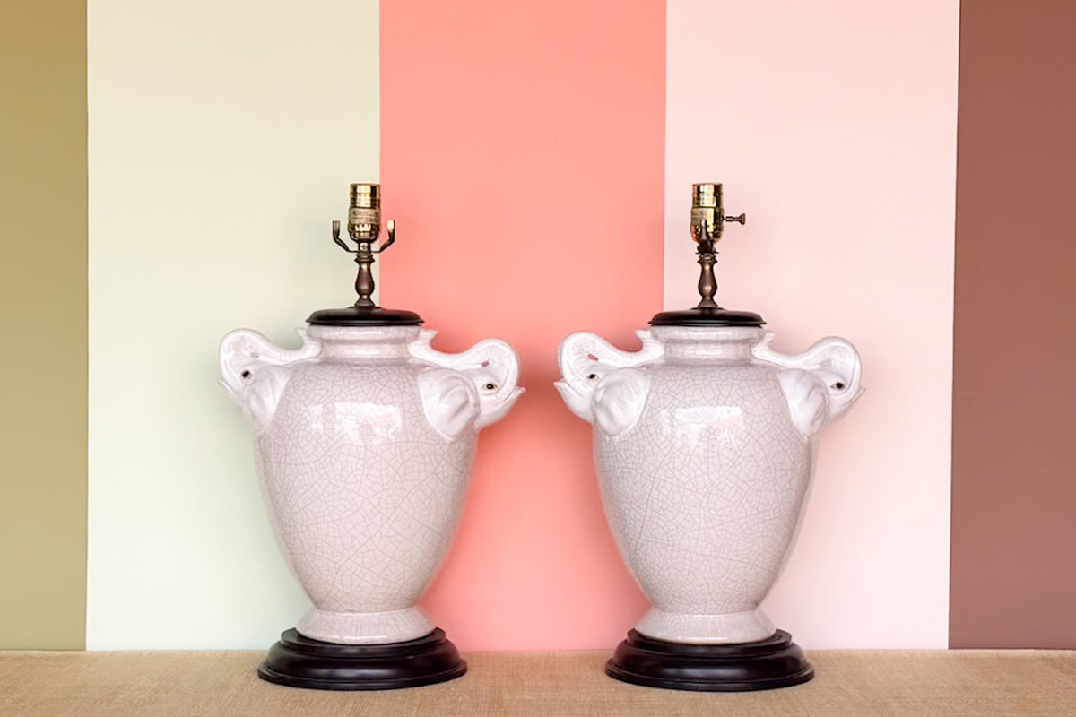 Pair of Ceramic Elephant Crackle Lamps