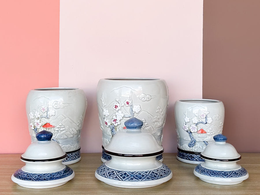 Trio of Pagoda Ginger Jars