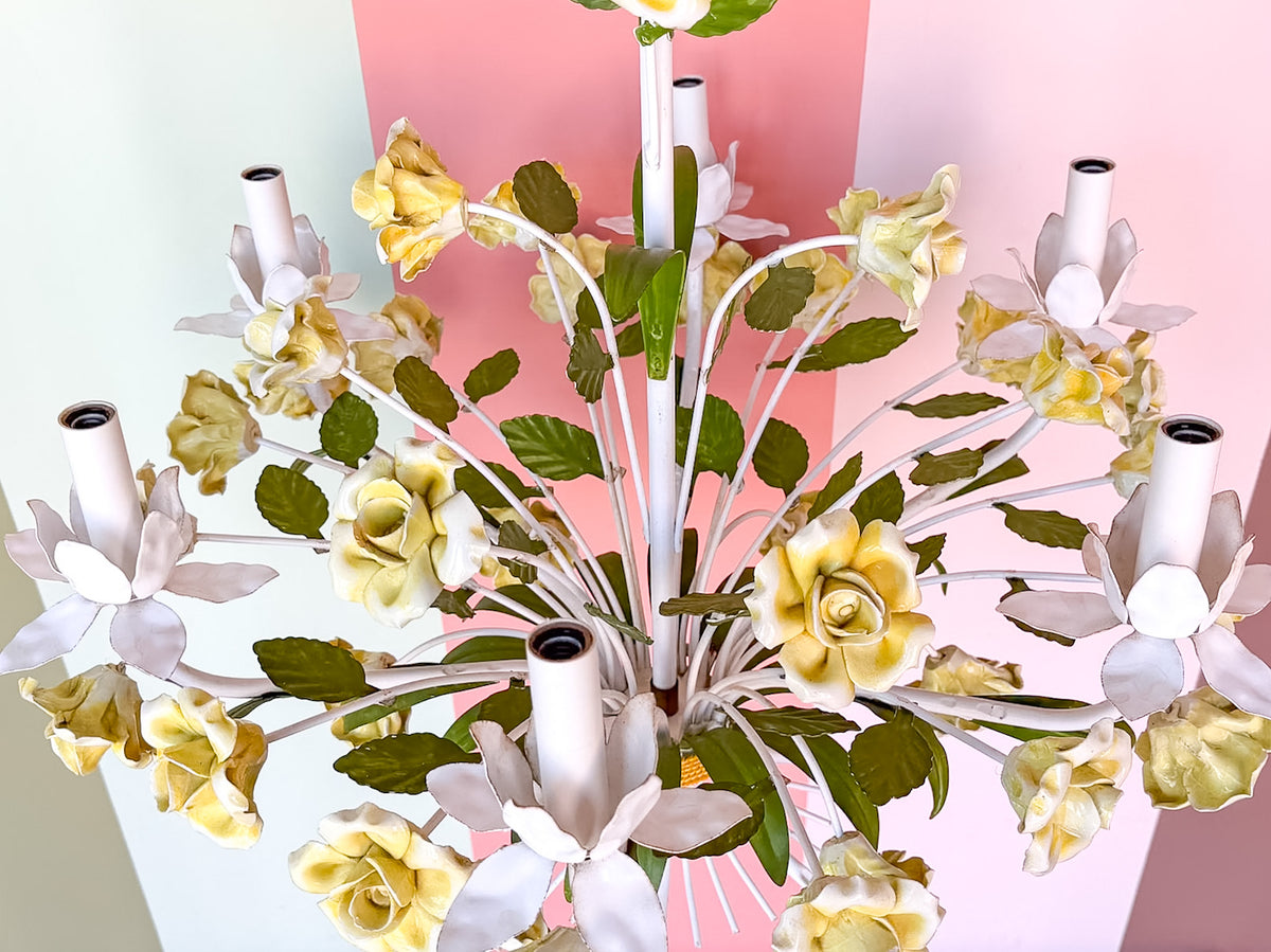 Porcelain Yellow Rose Tole Chandelier