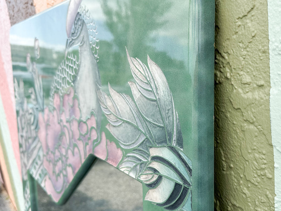 Pink and Green Lacquer Bird Mirror