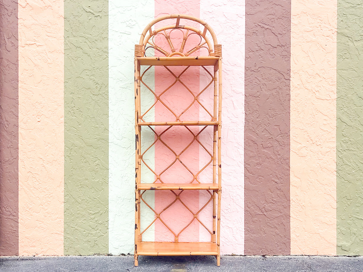 Old Florida Style Rattan Arch Etagere