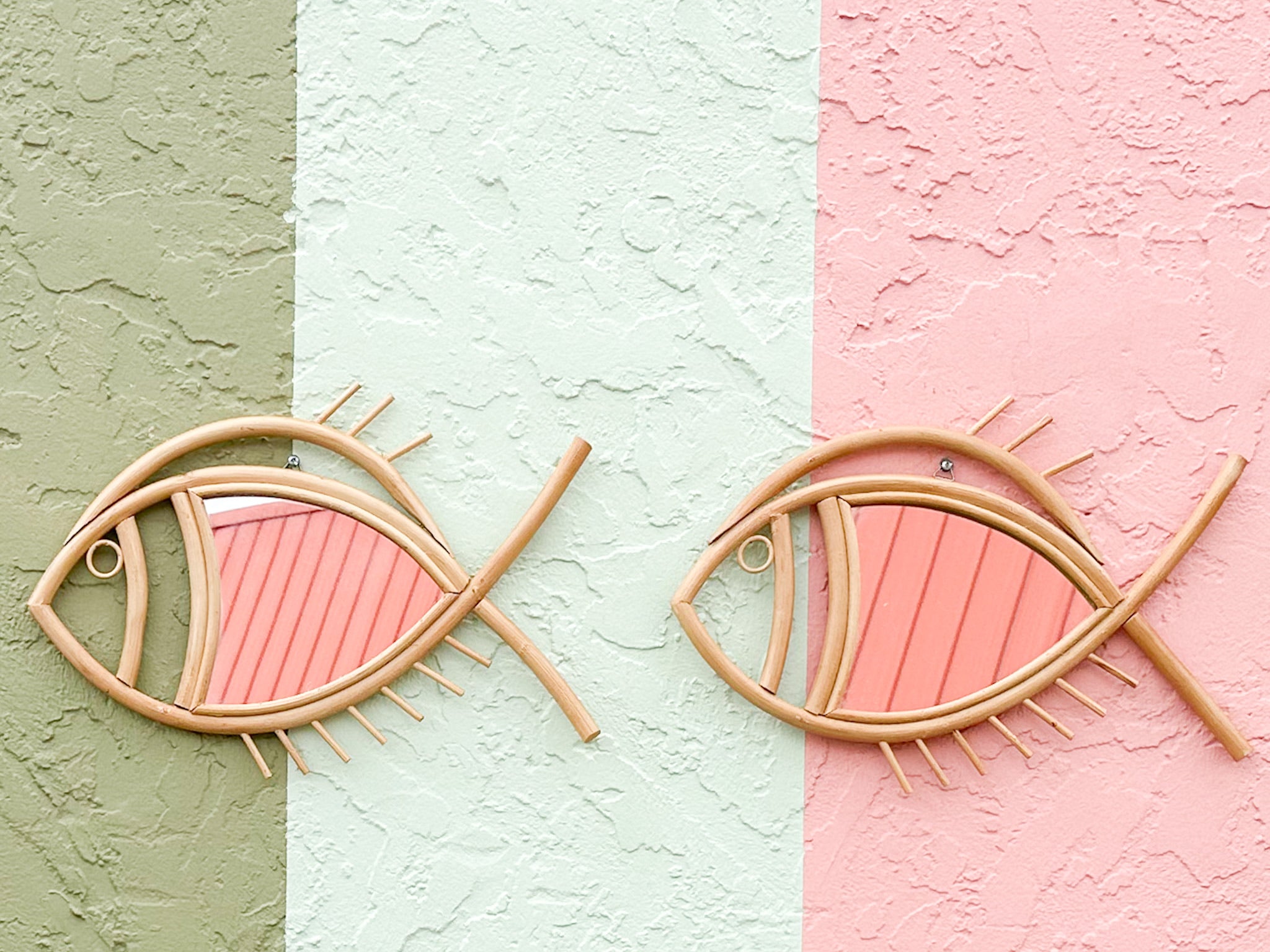 Set of Five Rattan Fish Mirrors – Palm Beach Regency