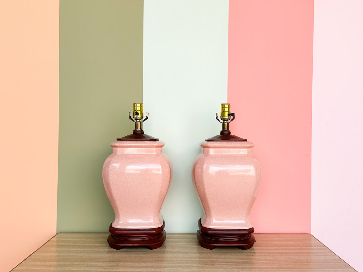 Pair of Haeger Pink Crackle Lamps