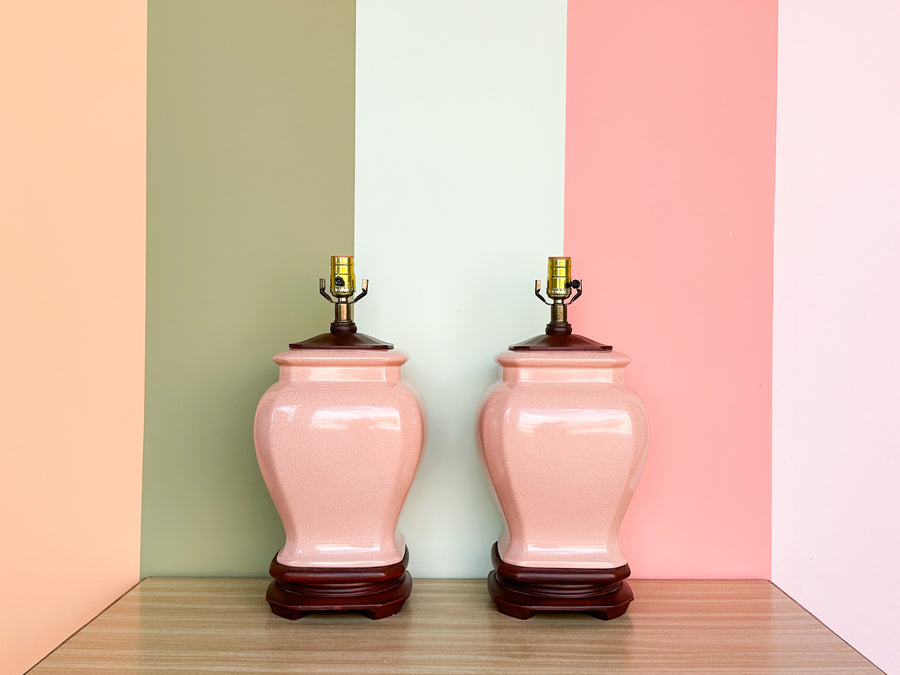 Pair of Haeger Pink Crackle Lamps