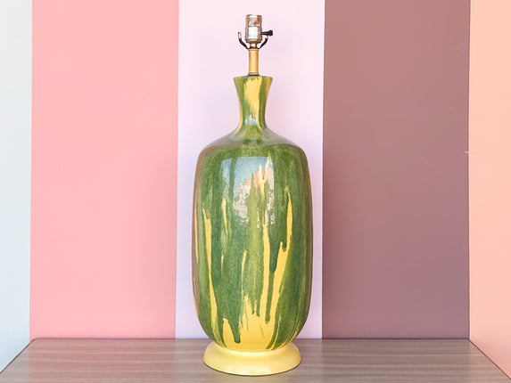 MCM Yellow and Green Drip Glaze Lamp