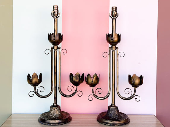 Pair of MCM Metal Tulip Lamps