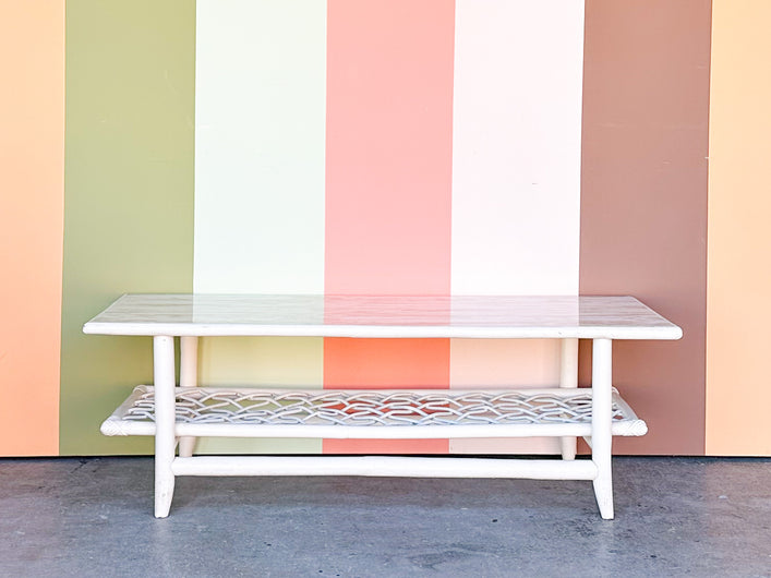 Old Florida Rattan Lattice Coffee Table