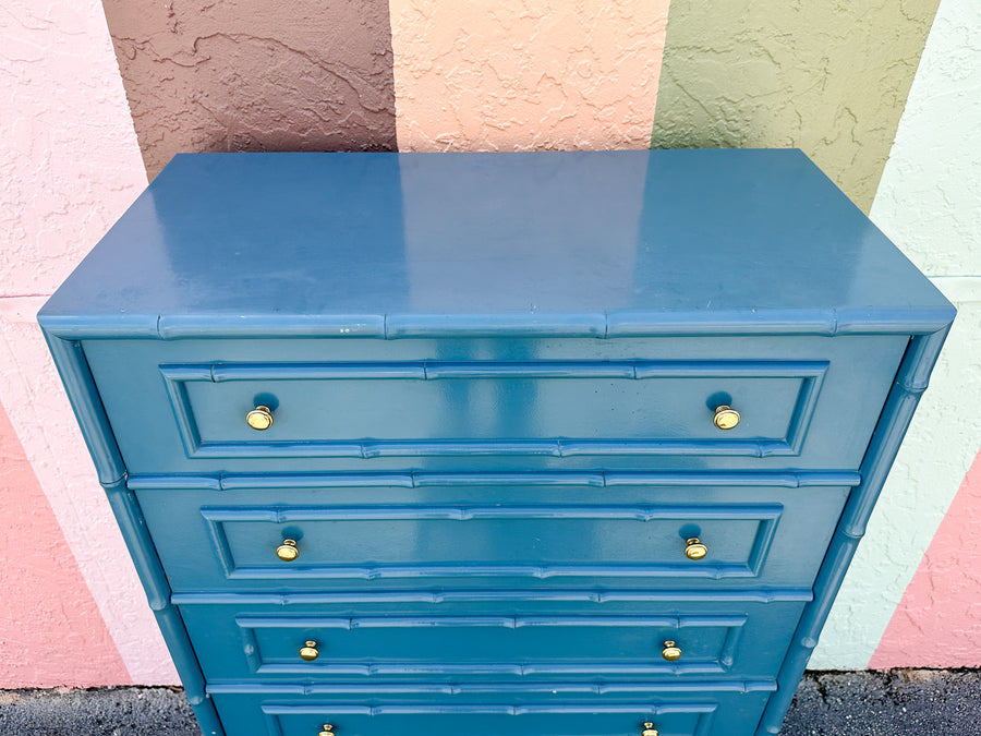 Cornflower Blue Faux Bamboo Extra Tall Chest