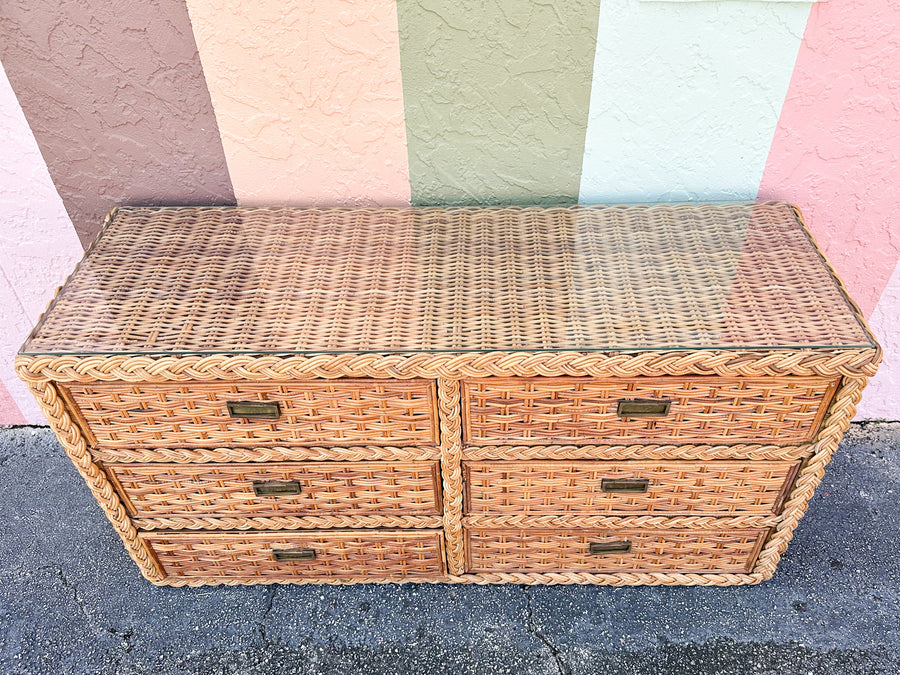 Braided Rattan Wrapped Dresser