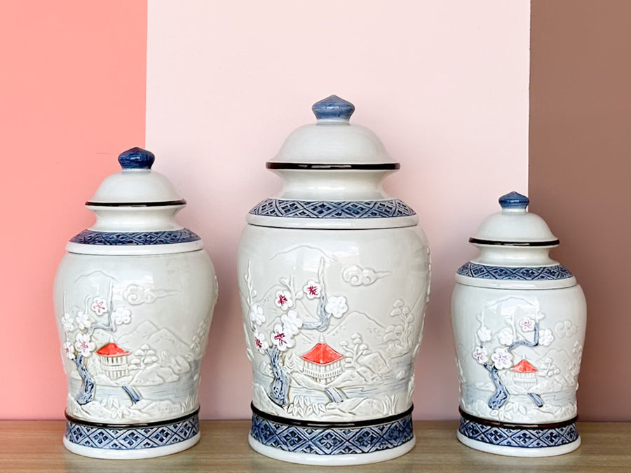 Trio of Pagoda Ginger Jars