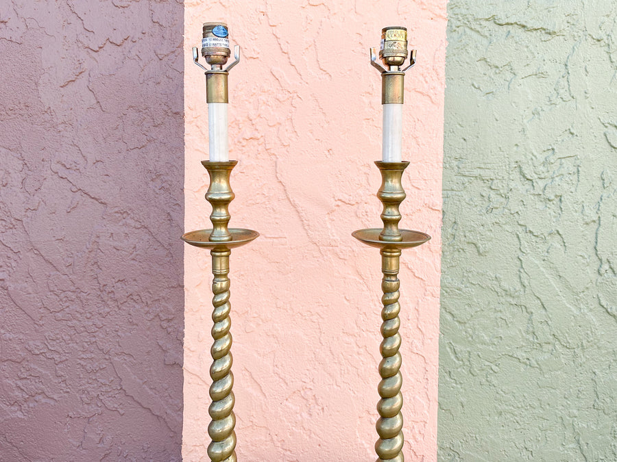 Pair of Frederick Cooper Twisted Brass Lamps
