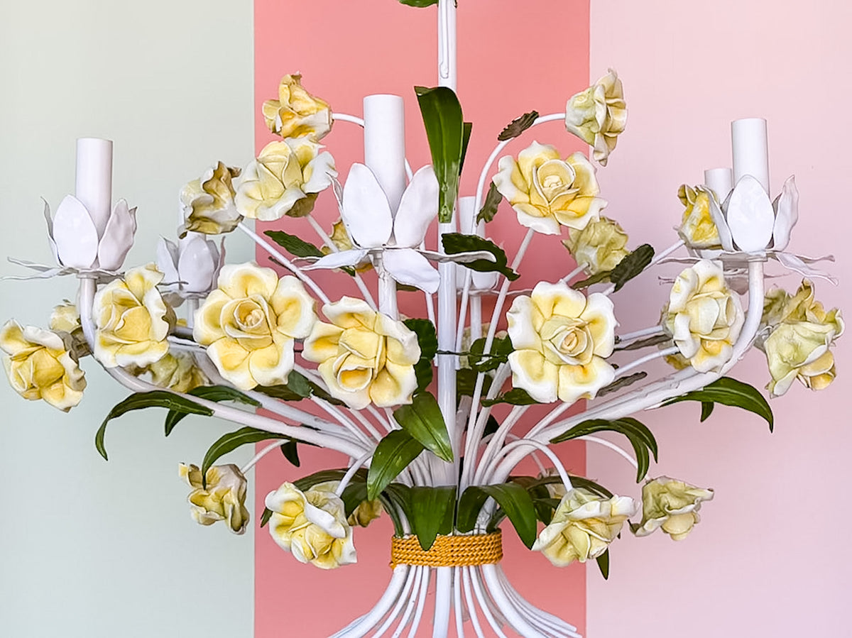 Porcelain Yellow Rose Tole Chandelier