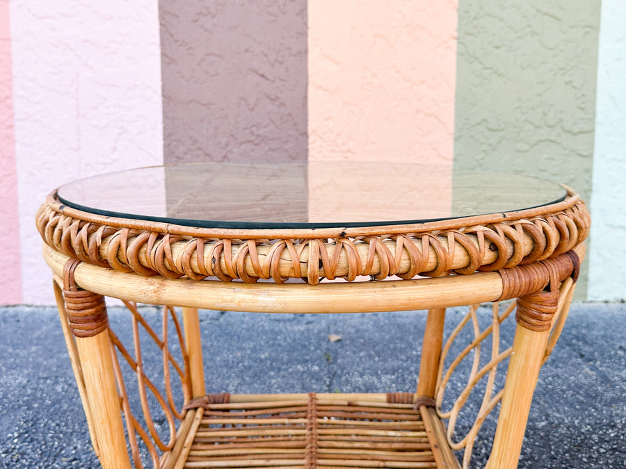 Pair of Coastal Rattan Side Tables