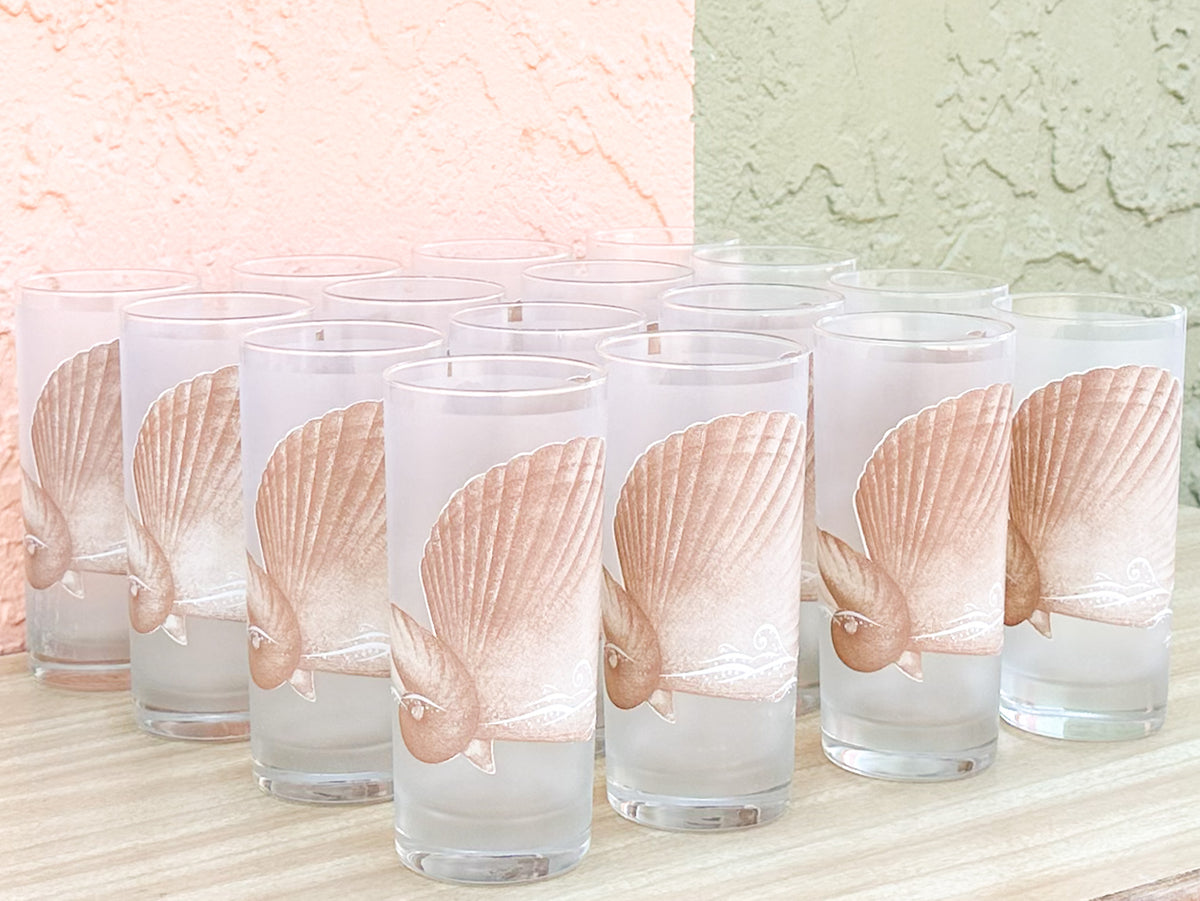 Set of Sixteen Frosted Shell Glassware
