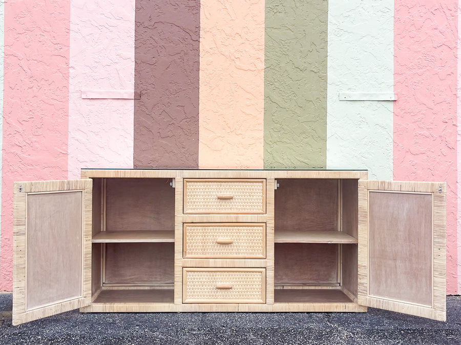 Coastal Style Rattan Wrapped Credenza