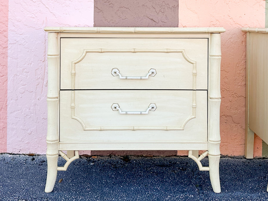 Pair of Faux Bamboo Fretwork Nightstands