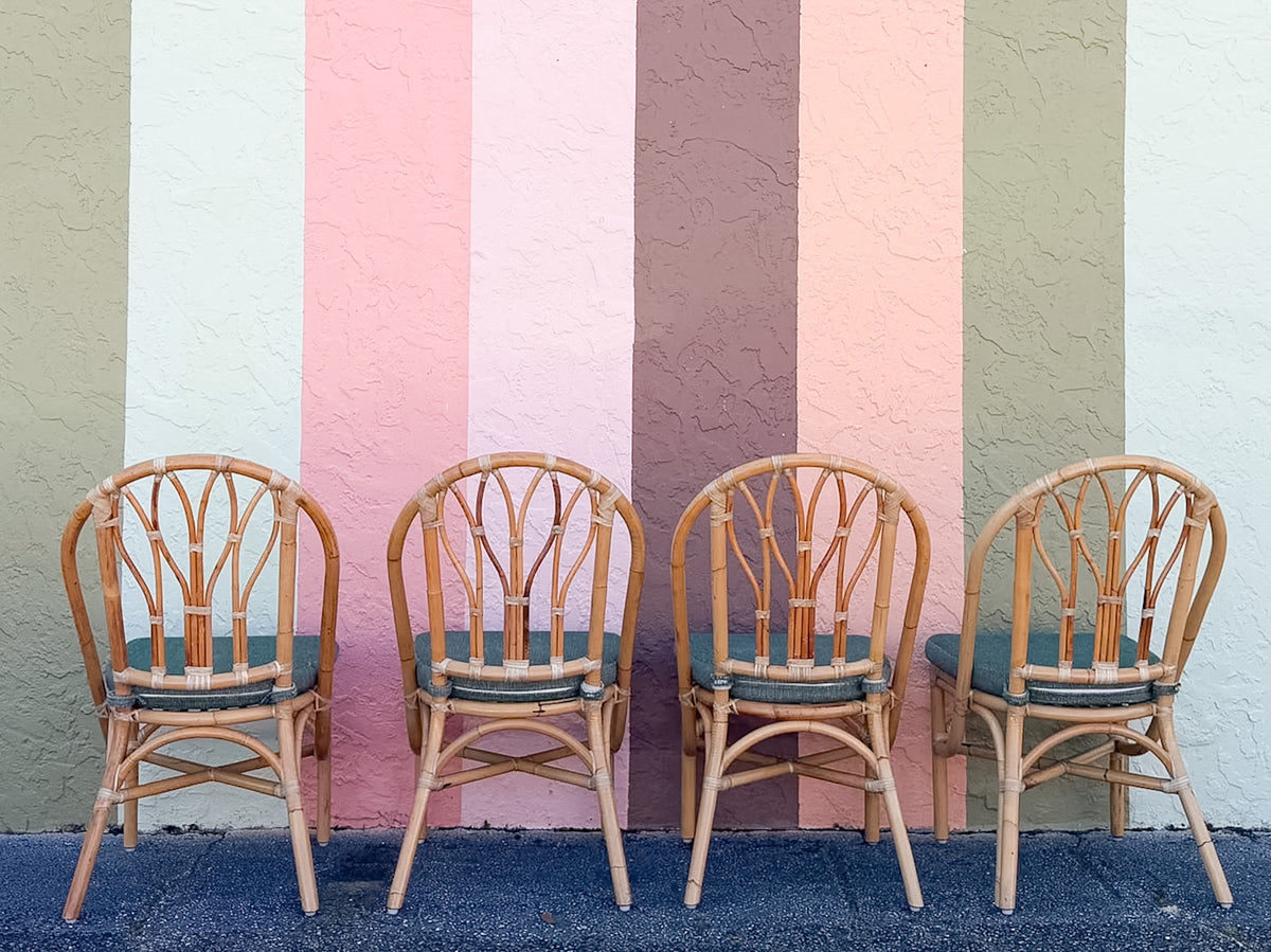 Set of Six Old Florida Rattan Dining Chairs