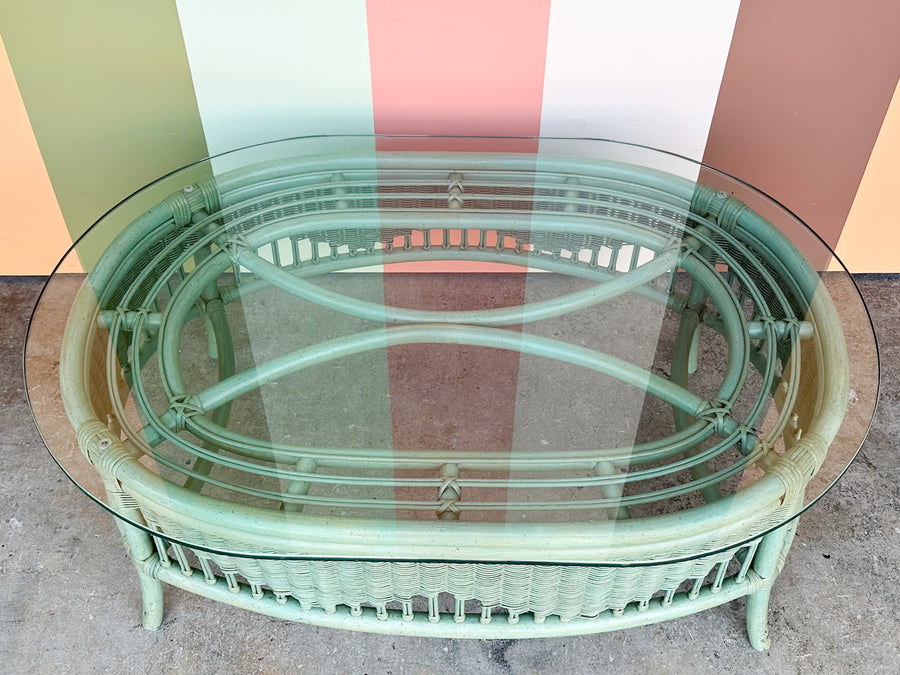 Seafoam Green Ficks Reed Rattan Coffee Table