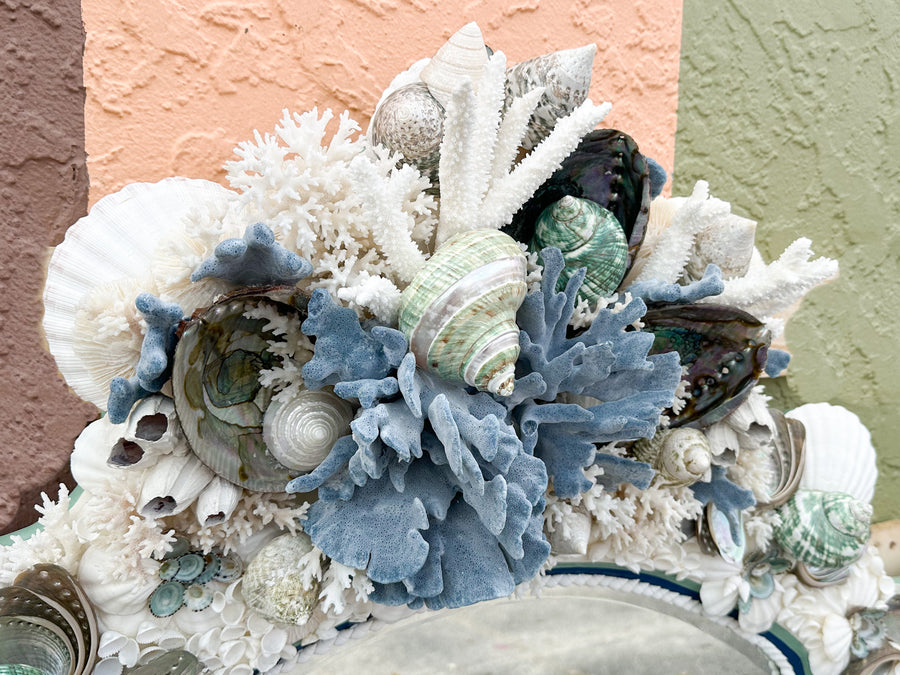 Kips Bay Show House Cobalt and Celadon Custom Shell Mirror