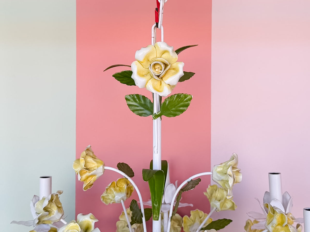 Porcelain Yellow Rose Tole Chandelier