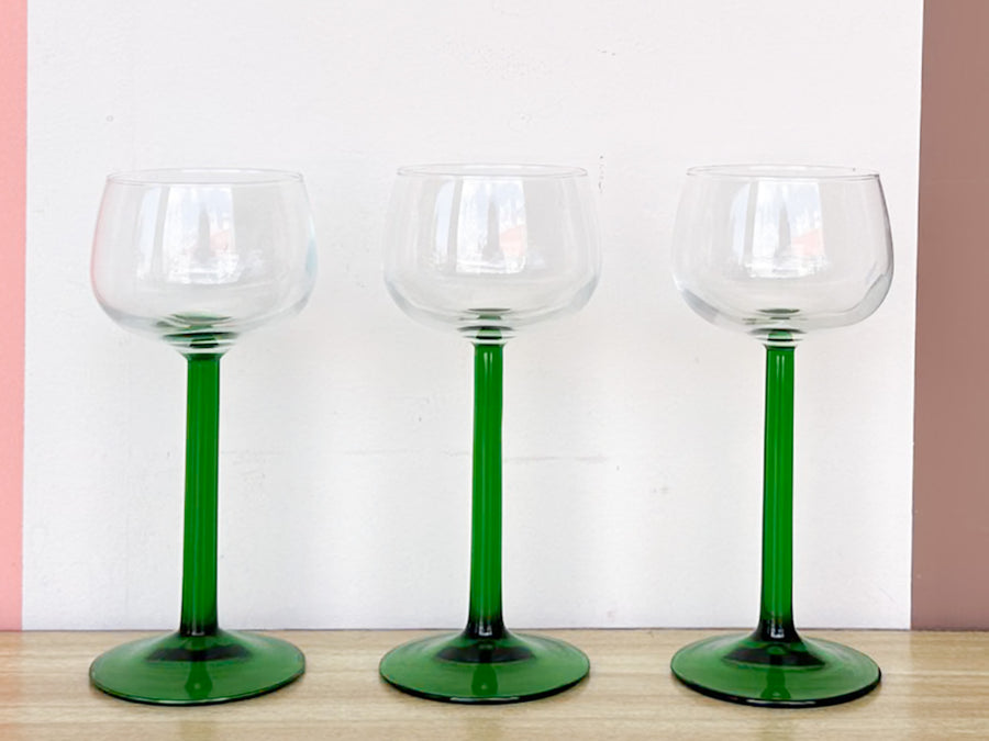 Set of Twelve French Green Stem Glassware