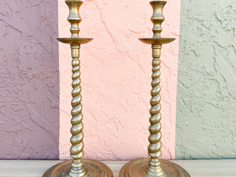 Pair of Frederick Cooper Twisted Brass Lamps
