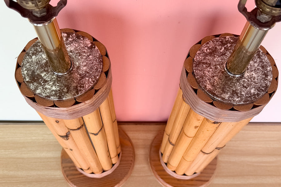 Pair of Old Florida Bamboo Lamps