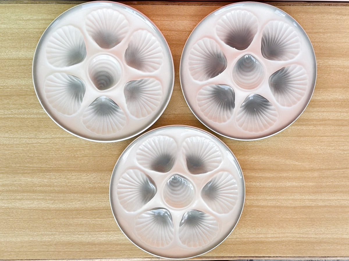 Set of Six Stormy Gray and White French Oyster Plates