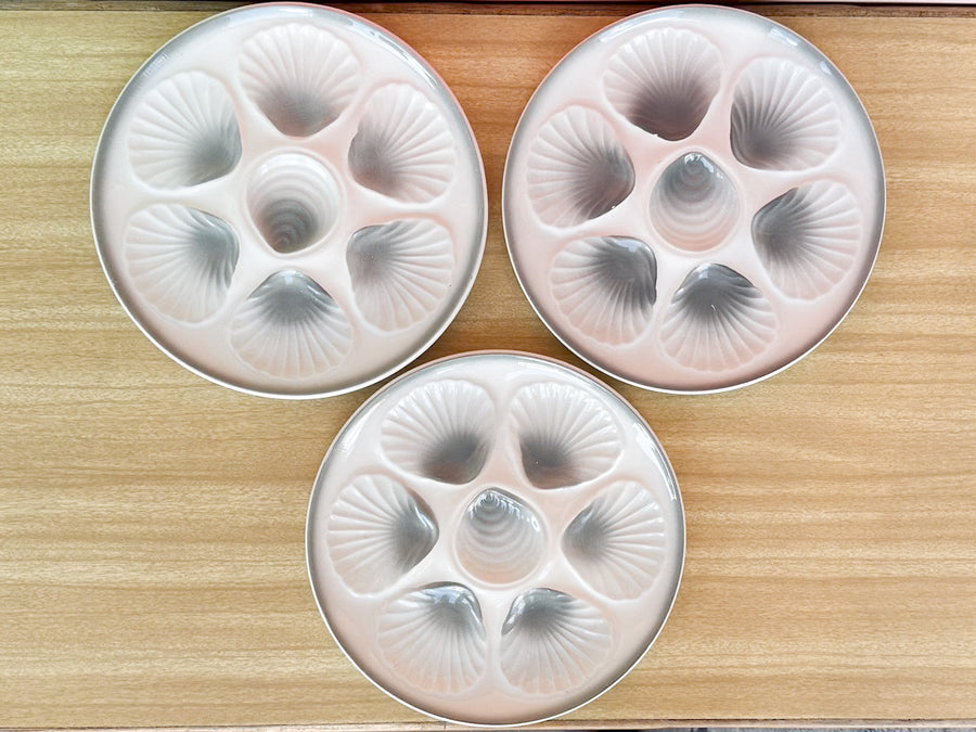 Set of Six Stormy Gray and White French Oyster Plates