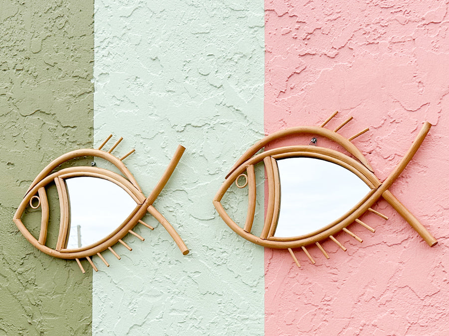 Set of Five Rattan Fish Mirrors