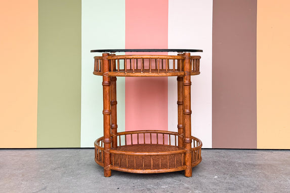 Round Faux Bamboo and Rattan Side Table