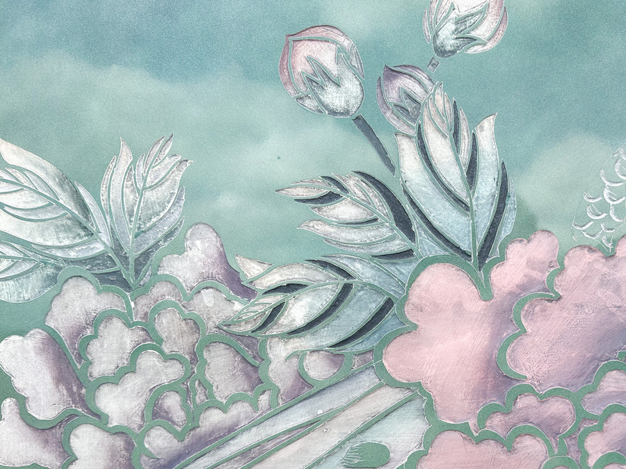 Pink and Green Lacquer Bird Mirror