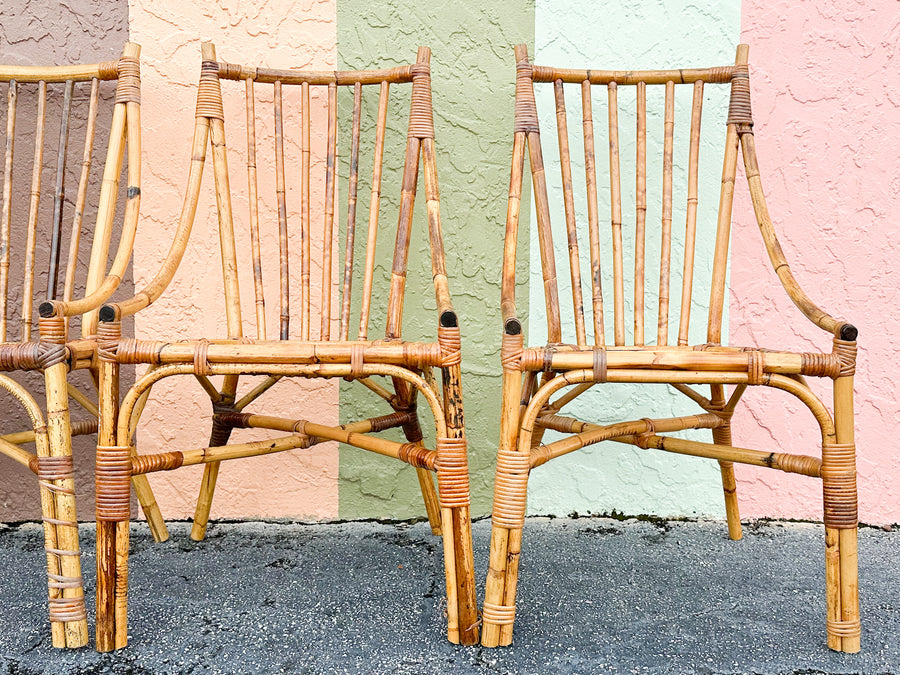 Set of Four Italian Rattan Dining Chairs