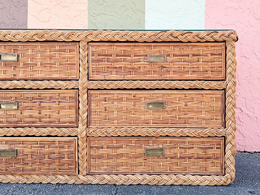 Braided Rattan Wrapped Dresser