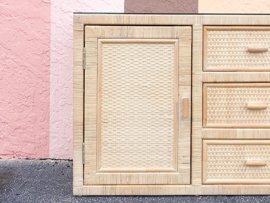 Coastal Style Rattan Wrapped Credenza
