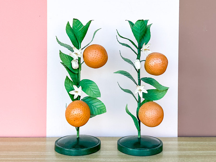 Pair of Orange Candlesticks